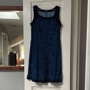 Chaps Black and Blue Patterned Mini Dress